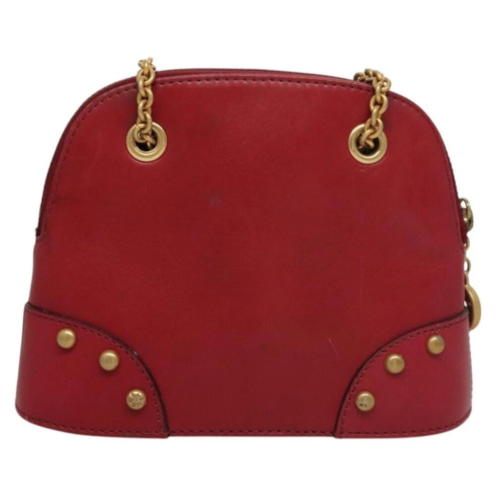 CELINE Chain Shoulder Bag Leather Red Gold Auth 118372 - Picture 4 of 16